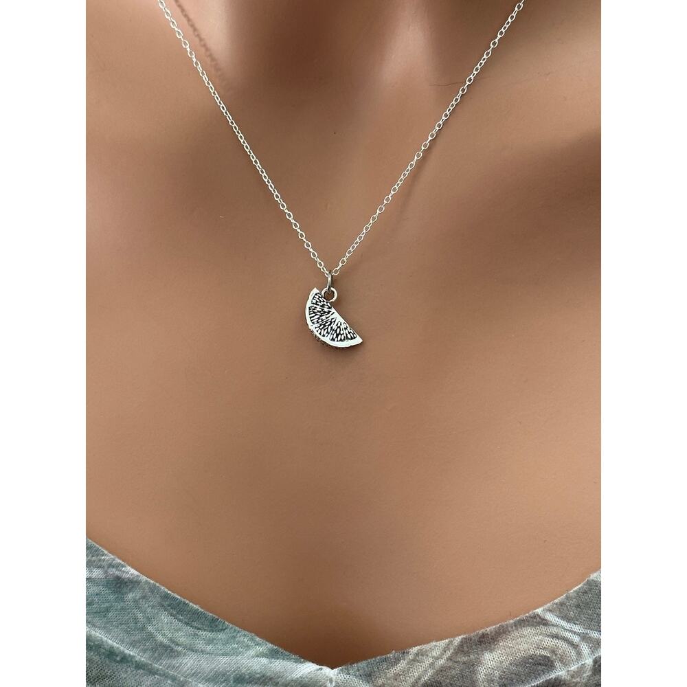 Sterling Silver Orange Slice Charm Necklacce, Silver Orange Slice Necklace
